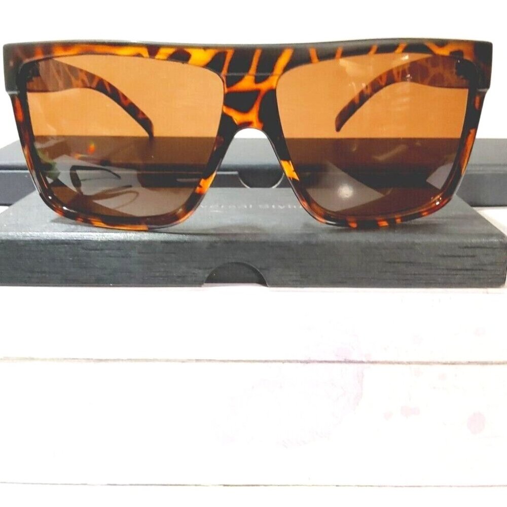Women Oversize Square Trendy Sunglasses !00%UV Brown Tiger Print Frame 62mm